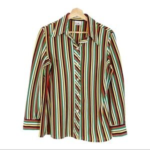 Vintage Bodin Knits 60s 70s Rainbow Striped Button Down Top Size M
